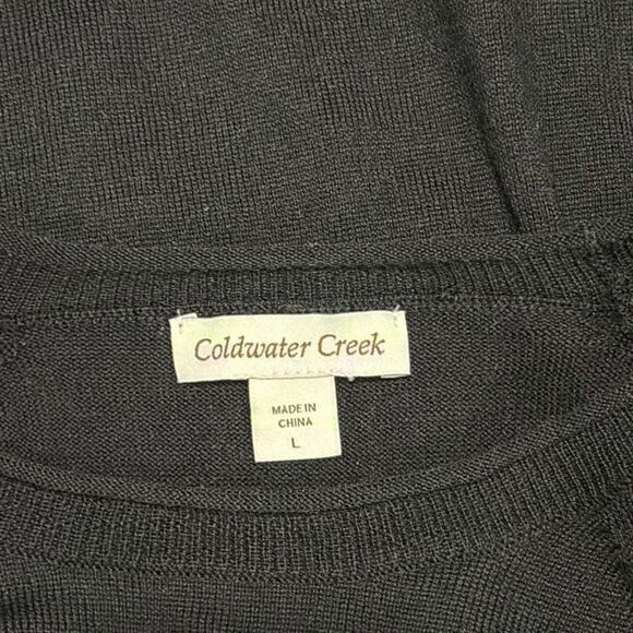 Coldwater Creek Black Wool Blend Long Sleeve Tunic Sweater L Pockets - Picture 7 of 9